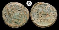 Iberia, Sekaisa. Ca. 100 B.C. AE 24. VF, green patina with earthen deposits.