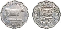Guernsey 1956 3 Pence - Elizabeth II (Thin Flan) Copper-nickel (240000) 3.6g AU KM 17