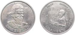 Kingdom of Swaziland (1968-2018) 1981 1 Lilangeni - Sobhuza II (FAO) Copper-nickel (871000) 11.69g UNC KM 32