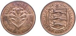 Guernsey 1959 8 Doubles - Elizabeth II Bronze (480000) 9.7g UNC KM 16