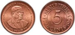Mauritius 1993 5 Cents Copper plated steel 3.01g BU KM 52 Schön 52