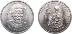 Eswatini Kingdom of Swaziland (1968-2018) 1976 1 Lilangeni - Sobhuza II (FAO) Copper-nickel Royal Mint (100000) 11.65g UNC KM...