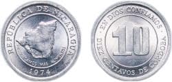 Nicaragua Republic 1974 10 Centavos (FAO) Aluminium (Aluminium 96%, Magnesium 4%) Royal Mint, Llantrisant (2000000) 1.22g UNC...