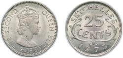 Seychelles 1973 25 Cents - Elizabeth II (1st portrait) Copper-nickel (100000) 3g UNC KM 11