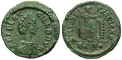 Aelia Flaccilla. Augusta, A.D. 379-386/8. Æ 13 mm. Good VF, nice green patina.