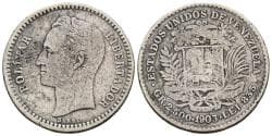 VENEZUELA. 50 Céntimos. (Ar. 2,50g/18mm). 1903. Philadelphia. (Km#21). MBC-.