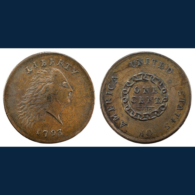 1793年アメリカ大型セント チェーン型Sheldon96番 初期流通コインの価値 裏面