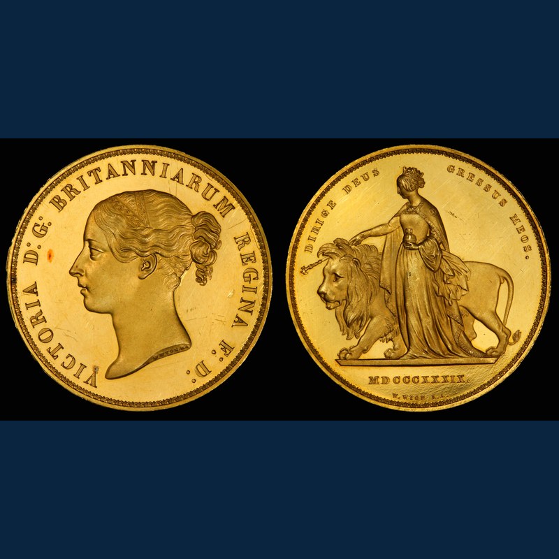 ウナとライオン5ポンド金貨1839年：英国王室が生んだ最高傑作コイン 表面